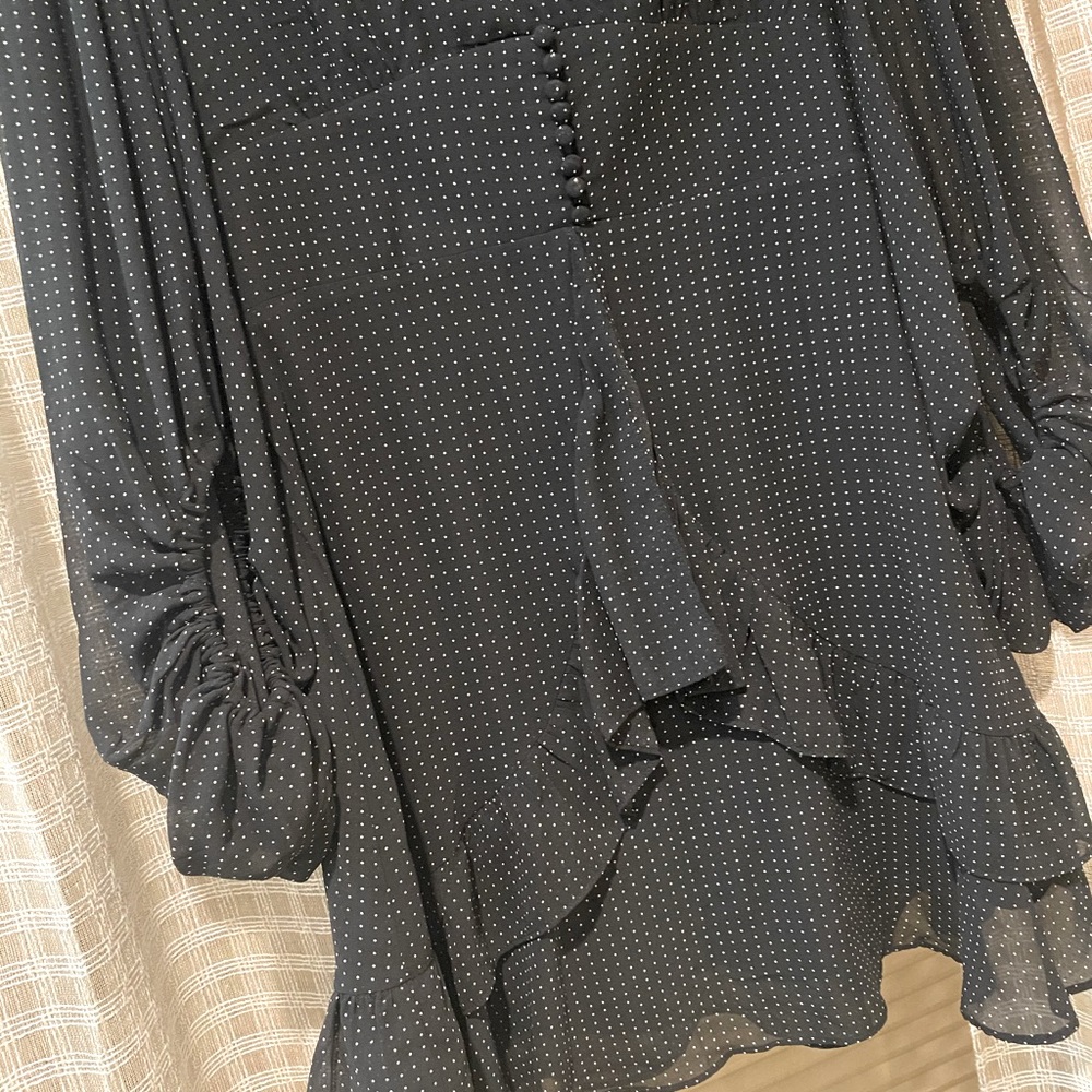 Sugar Lips- size S, black polka dot dress with ruffles